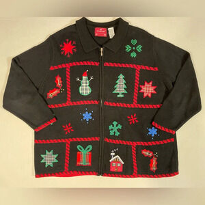 Holiday Lodge Long Sleeve Full Zip Christmas Black cardigan Sweater 22W/24W 3X